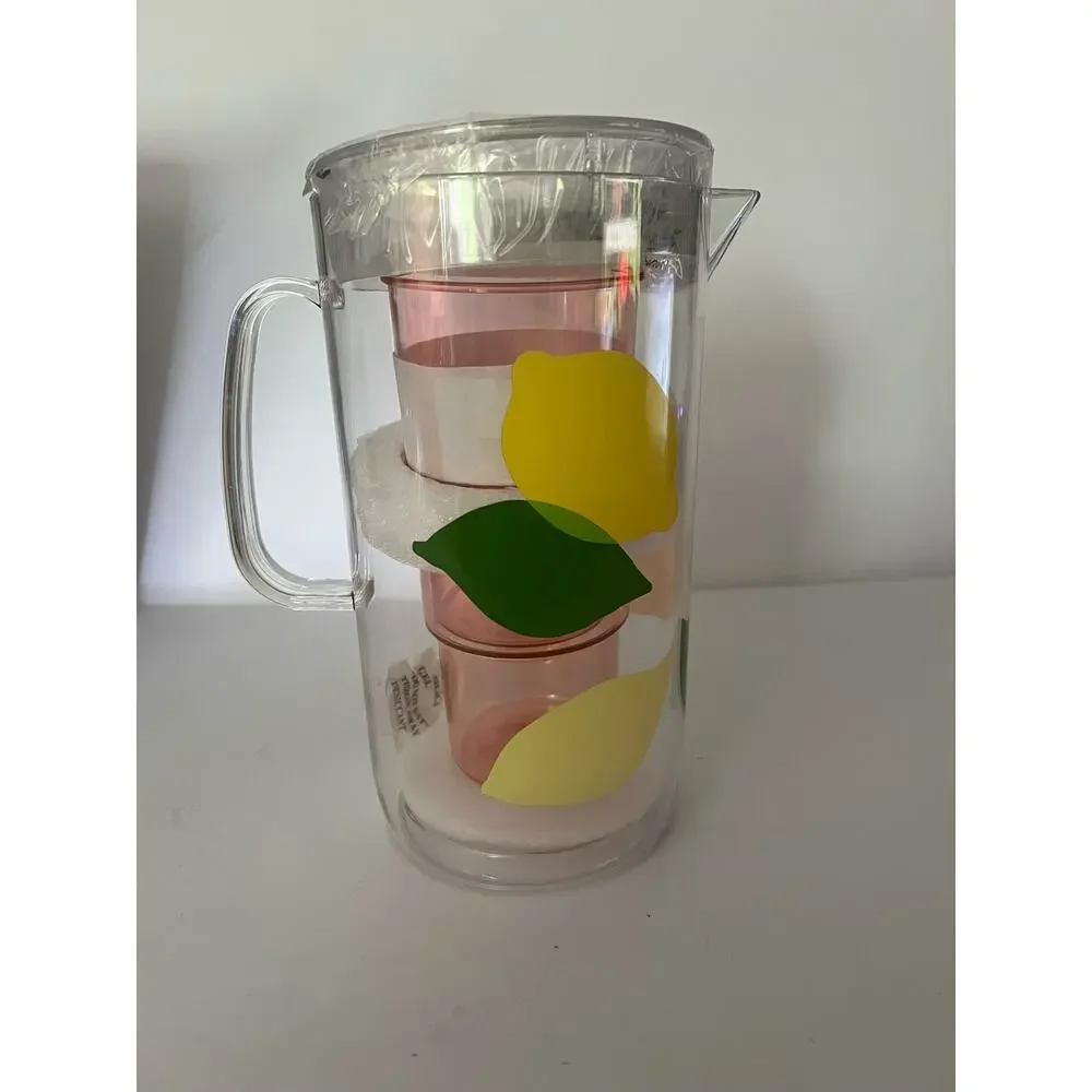 NWB Kate Spade New York Acrylic Lemon 58 oz. Pitcher & Set of 2 12 oz Cups